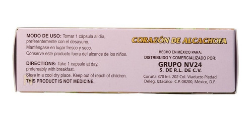 Imagen 3 de 4 de Corazon De Alcachofa (30 Cápsulas) Gn+vida