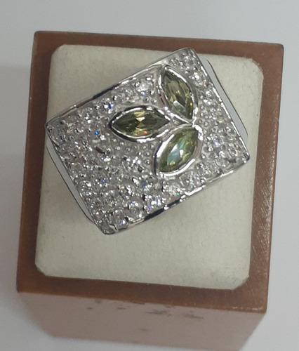 Exclusivo Anillo Plata Fina Circones Esmeraldina Rodinado 