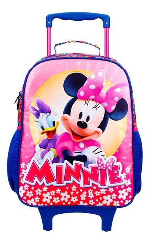 Mochila Minnie Mouse Bolsa Escolar Rosa Mala Rodinhas Disney