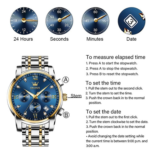 Olevs Relojes De Cuarzo Azul Para Hombre Reloj Cronógrafo De