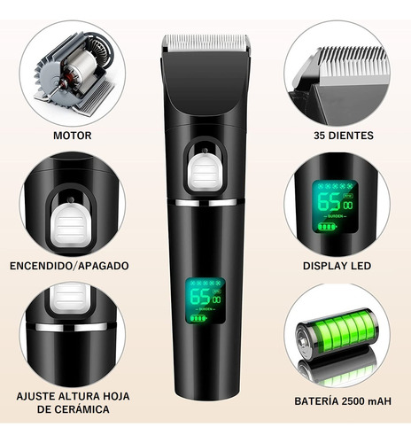 Kit Maquina Cortar Pelo Perro Mascota Accesorios Profesional Color Negra