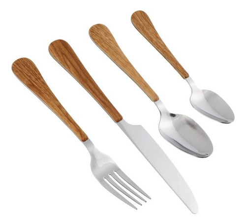 Set De Cubiertos X24 Piezas Wood Krons Acero Inox