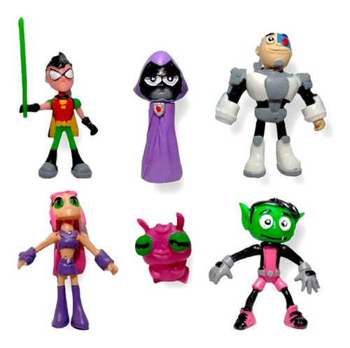 Set De Jovenes Titanes Figuras Articuladas Robin Bestia 6 Pz
