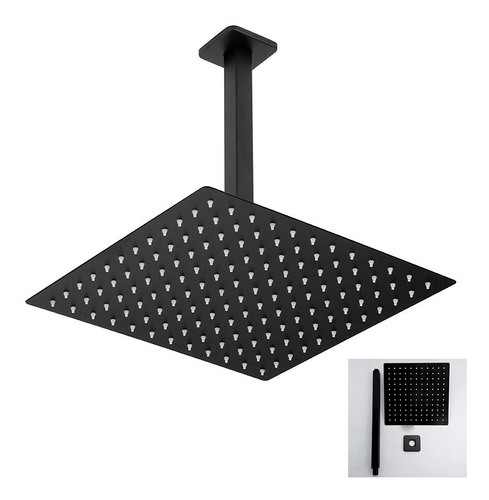 Chuveiro Ducha 20x20 Inox Teto Preto Fosco Quadrado Suporte