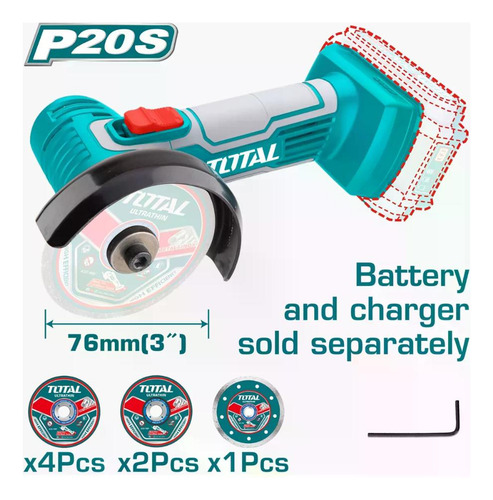 Esmeril Angular 3 20v Sin Bat Ni Carg Total Tagli7601