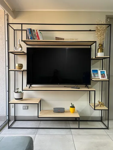 comprar Rack Para Tv Pared Completa Escalonado Natural Pino Radiata