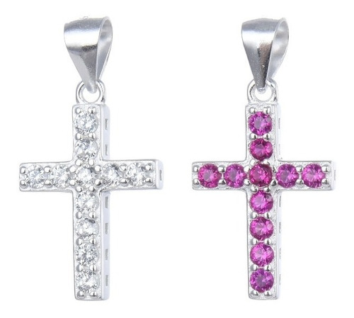 Dije De Cruz Reversible De Plata 925 Circon Rosa Y Blanca