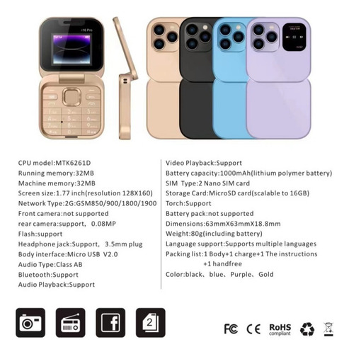 S Mini Teléfono Plegable Para Personas Mayores, Recargable, 2 G De Doble Sim