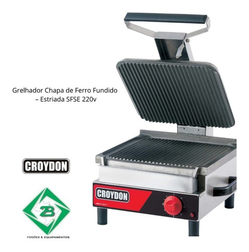 Chapa Sanduicheira Grill Ferro Fundido Estriada Sfse Croydon Cor Aço inox 220V