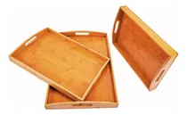 Comprar Set X3 Bandeja Bambu Servir Desayuno Rectangular Con Asas