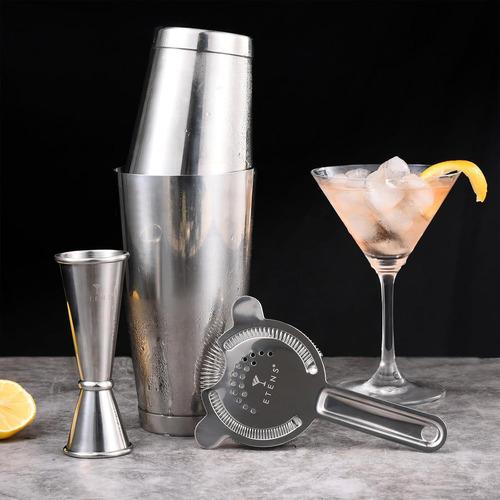 Juego De Coctelera Profesional De Acero Con Colador Y Jigger