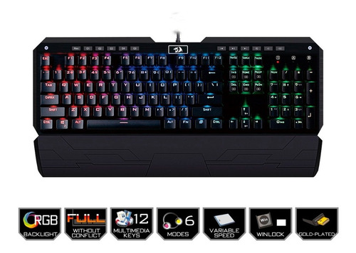 Teclado Gamer Mecánico Panel Aluminio Redragon Indrah K555