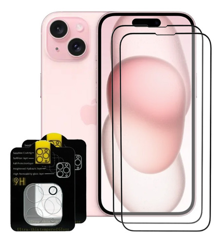 Pack 1 Funda + 4 Mica Cristal Para iPhone 15/ Plus/ Pro/ Max