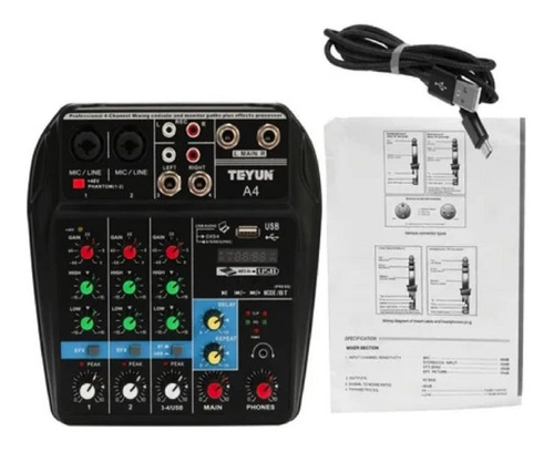 Consola Interfaz Audio Mixer 4 Canales Tu04 Usb Bluetooth