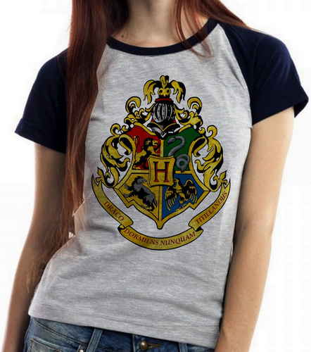 Blusa Feminina Baby Look Hogwarts Símbolo Harry Potter Color