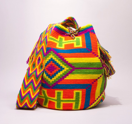 Mochila Wayuú Con Diseño - Grande Combinación Colores Vivos