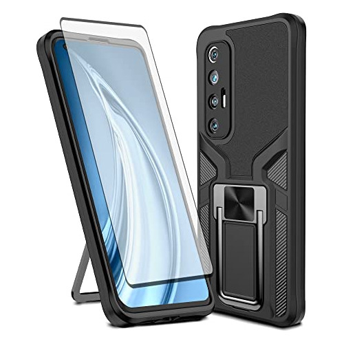 Funda Xiaomi Mi 10s 5g Negro Vidrio Templado Anillo Soporte