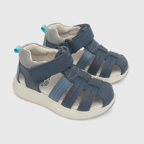 Sandalia De Niños Cuero Azul / Blue (21 A 27)