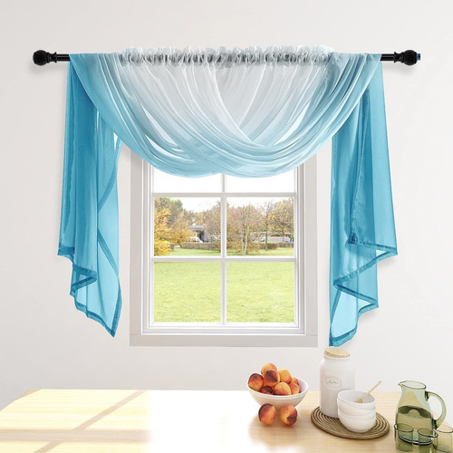 Blue Ombre Sheer Curtains 84 Inches Long  Rod   Gradien...