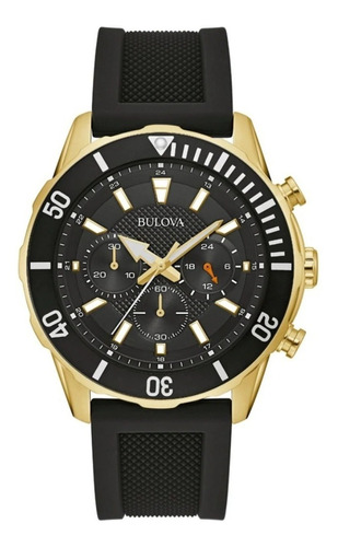 Reloj Para Hombre Bulova 98a270 Classic Sport Color de la correa Negro Color del bisel Dorado Color del fondo Negro