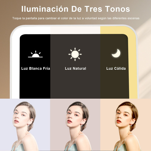 Espejo De Maquillaje Luz Led De 3 Nivele Recargable Usb