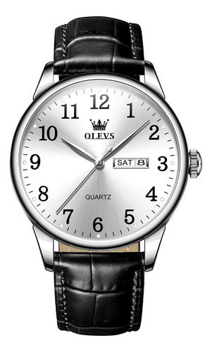 Qbaizi Reloj Con Correa De Cuero Negro Para Hombres Plateado