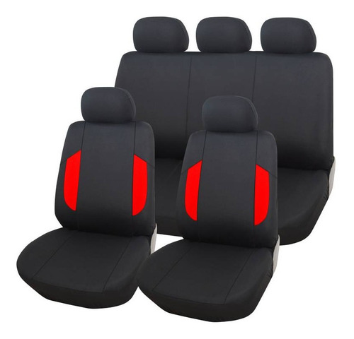 Set Funda Cubre Asiento Auto Universal Negro Rojo 9pcs 