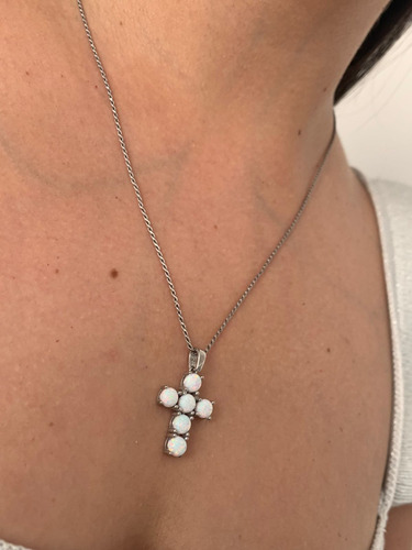Dije Cruz De Plata 925 Con Piedras Opalo, Estambul Joya