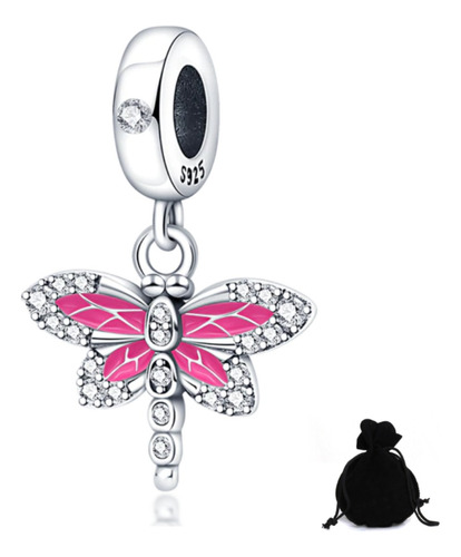 Charm Libélula Rosa Plata Ley 925