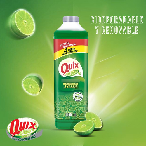 Lavaloza Concentrado Quix Bio Activos Limón Recarga 1.5 L X2