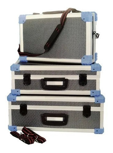 Maletin Caja De Herramientas Set X 3 Plateados Reforzados Color Gris