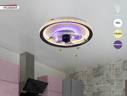 Ventilador De Techo Lampara Led Silencioso Luz Blanca Morada Color De La Estructura Blanco Cantidad De Aspas 3 Color De Las Aspas Transparentes Material De Las Aspas Plástico