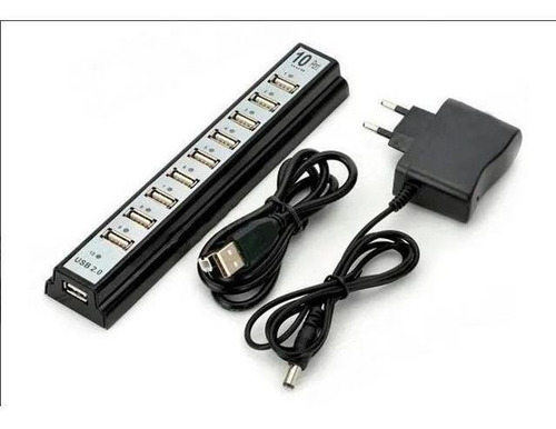 Imagem 3 de 3 de Hub Com 10 Portas Usb 2.0 + Fonte Alimentação