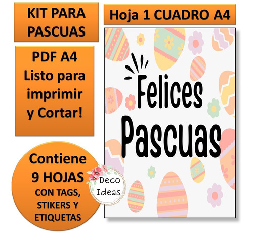 Imagen 2 de 6 de Kit Imprimible 07 Felices Pascuas Tag Etiqueta Stiker Cuadro