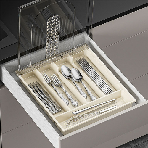 Organizadora Cubiertos 5 Divisiones Con Tapa Blanca