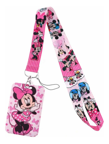 Lanyard + Tarjetero De Minnie Mouse Rosado Nuevo