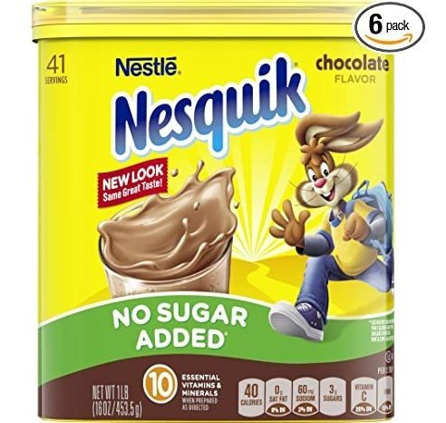 Imagen 1 de 6 de Nesquik Chocolate En Polvo, Sin Azúcar Añadido, De 16 Onzas