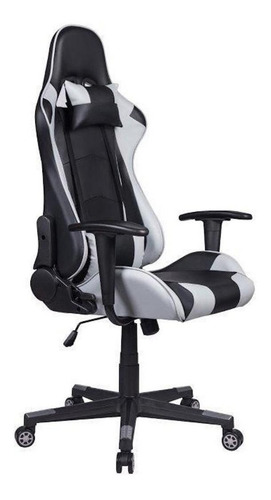 Cadeira de escritório Pelegrin 3012 gamer ergonômica preta e cinza con estofado do couro sintético