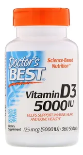 Vitamina D3 5000 Iu, 360 Caps, Producto Americano