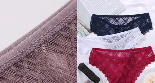 Set De 3 Bragas Fino Encaje Geo Mujer, Ropa Interior Panty