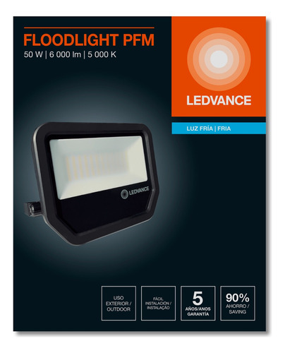 Reflector Led 50w Luz Fria 5000k Negro Blanco Frío
