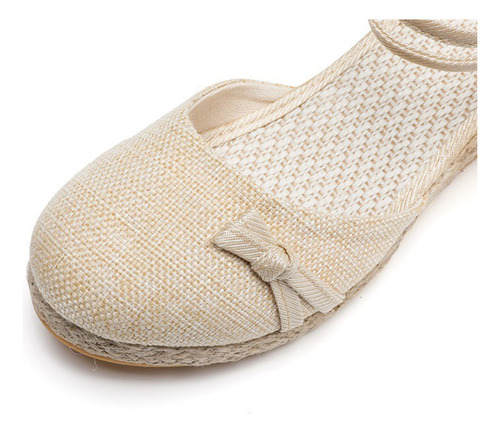 Sandalias De Punto Con Punta Redonda Y Cuña Con Lazo Para Mu