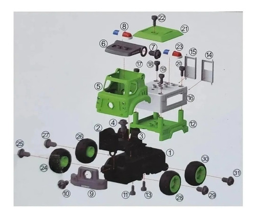 Imagen 3 de 6 de Camion Volquete Verde Para Armar Sonido City Playking