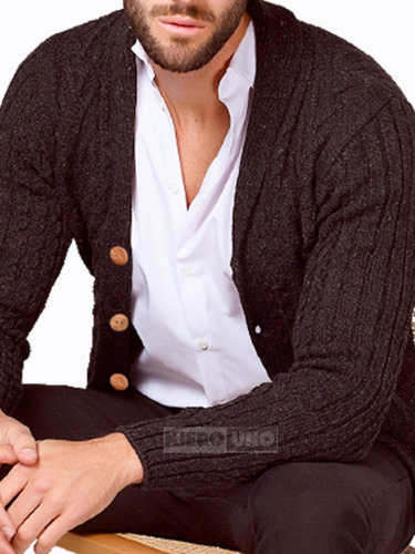 Imagen 4 de 8 de Cárdigan Lana Hombre Tejido Saco Campera Con Botones