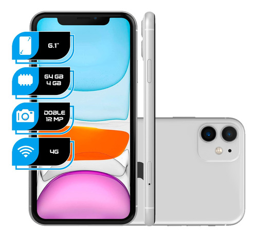 iPhone 11 64gb Dual Cam 12mp 6.1'' Lcd 4g Ios 13 Blanco