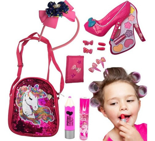 Imagem 1 de 5 de Kit Maquiagem Infantil Antialérgica Bolsa Unicórnio Lindo