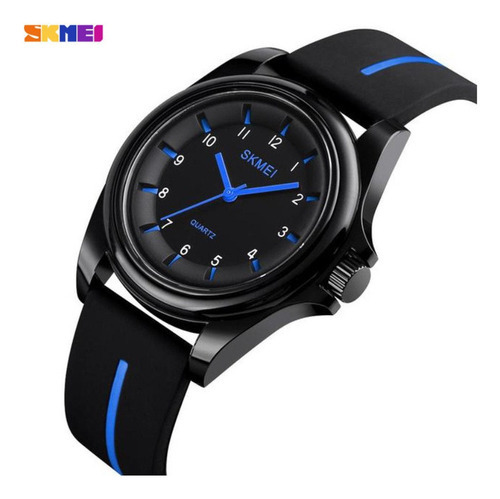 Reloj Hombre Skmei 1578 Analogico Minimalista Elegante Color de la malla Negro/Azul Color del bisel Negro Color del fondo Negro