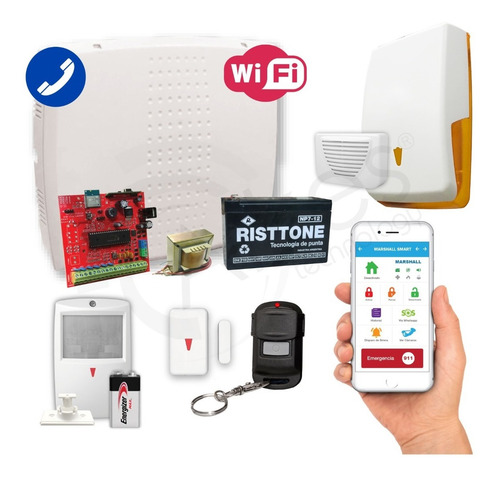 Imagen 1 de 10 de Kit Alarma Domiciliaria Inalambrica Wifi Marshall Ip Cuotas