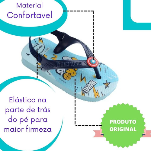 Havaianas Baby Capitão América Com Elástico Chinelo Original