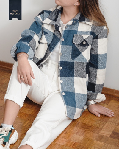 Imagen 4 de 6 de Camisa Saco Abrigada Tartan Cuadros Tendencia Mujer Gruesa